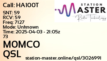 QSL Card for M0MCO QSO with HA100T