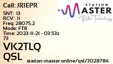 QSL Card for VK2TLQ QSO with JR1EPR