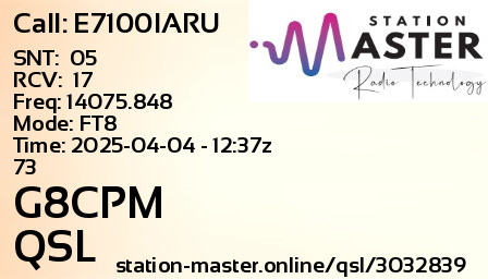 QSL Card for G8CPM QSO with E7100IARU