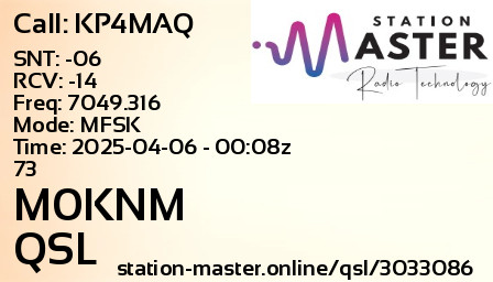QSL Card for M0KNM QSO with KP4MAQ