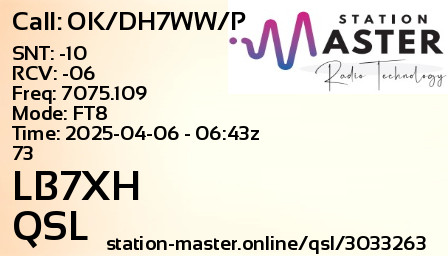 QSL Card for LB7XH QSO with OK/DH7WW/P