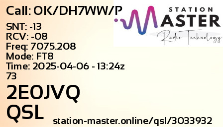 QSL Card for 2E0JVQ QSO with OK/DH7WW/P