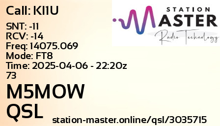 QSL Card for M5MOW QSO with KI1U