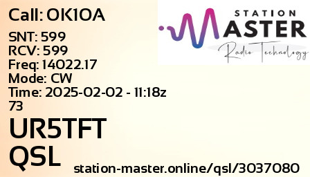 QSL Card for UR5TFT QSO with OK1OA