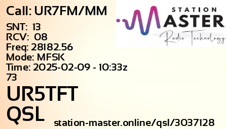 QSL Card for UR5TFT QSO with UR7FM/MM