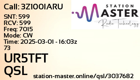 QSL Card for UR5TFT QSO with 3Z100IARU
