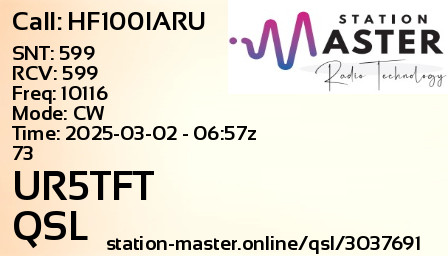 QSL Card for UR5TFT QSO with HF100IARU