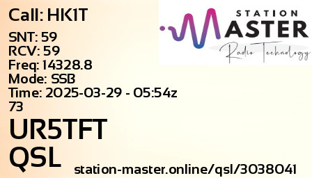 QSL Card for UR5TFT QSO with HK1T