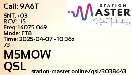 QSL Card for M5MOW QSO with 9A6T