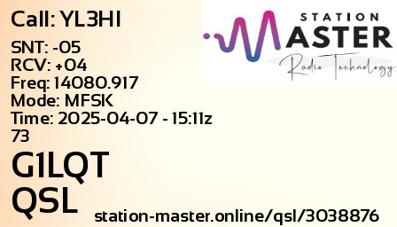 QSL Card for G1LQT QSO with YL3HI