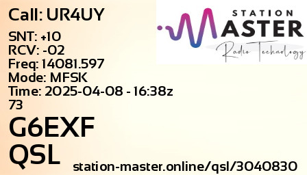 QSL Card for G6EXF QSO with UR4UY