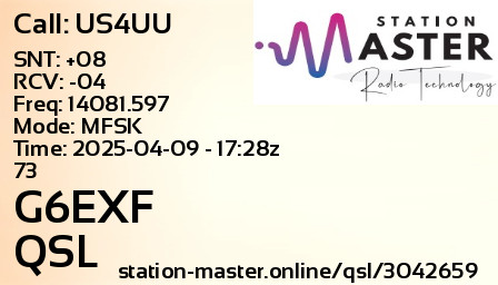 QSL Card for G6EXF QSO with US4UU