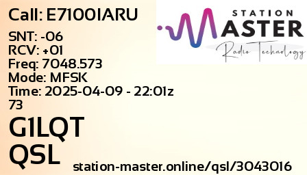 QSL Card for G1LQT QSO with E7100IARU