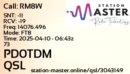 QSL Card for PD0TDM QSO with RM8W