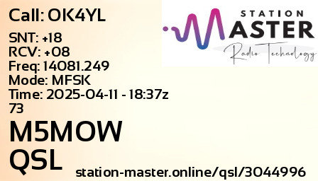 QSL Card for M5MOW QSO with OK4YL