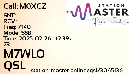 QSL Card for M7WLO QSO with M0XCZ