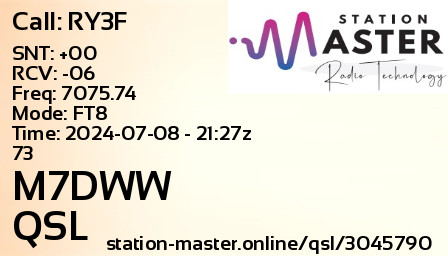QSL Card for M7DWW QSO with RY3F