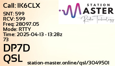 QSL Card for DP7D QSO with IK6CLX