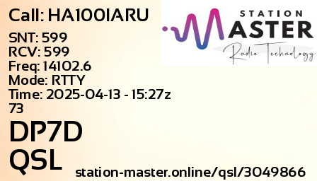 QSL Card for DP7D QSO with HA100IARU
