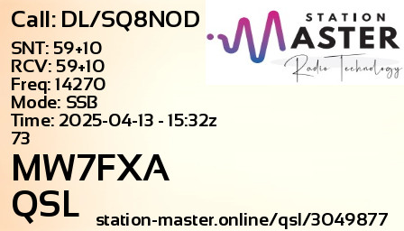 QSL Card for MW7FXA QSO with DL/SQ8NOD