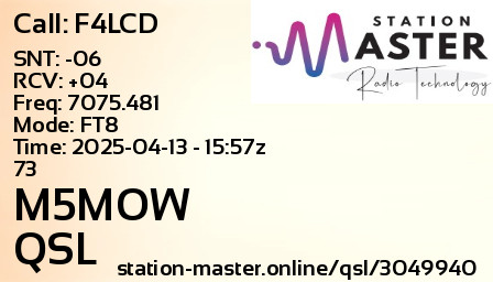 QSL Card for M5MOW QSO with F4LCD