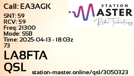 QSL Card for LA8FTA QSO with EA3AGK