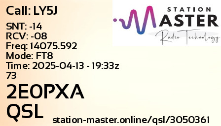QSL Card for 2E0PXA QSO with LY5J