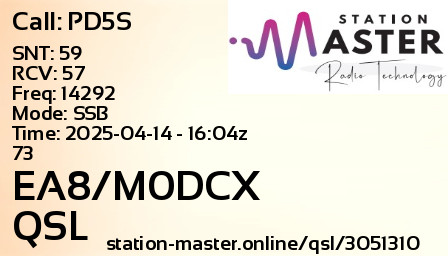 QSL Card for EA8/M0DCX QSO with PD5S