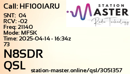 QSL Card for N8SDR QSO with HF100IARU