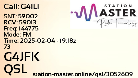 QSL Card for G4JFK QSO with G4ILI