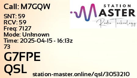 QSL Card for G7FPE QSO with M7GQW