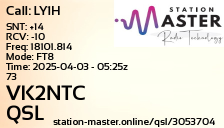 QSL Card for VK2NTC QSO with LY1H