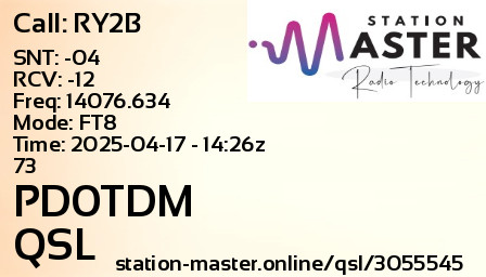 QSL Card for PD0TDM QSO with RY2B