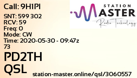 QSL Card for PD2TH QSO with 9H1PI