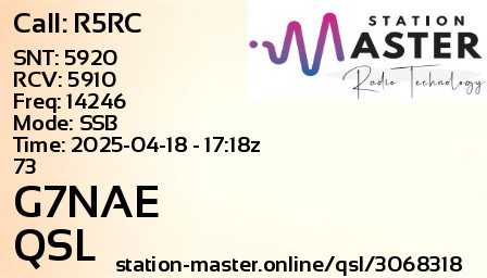 QSL Card for G7NAE QSO with R5RC