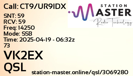 QSL Card for VK2EX QSO with CT9/UR9IDX