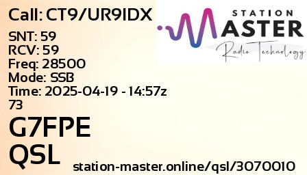 QSL Card for G7FPE QSO with CT9/UR9IDX