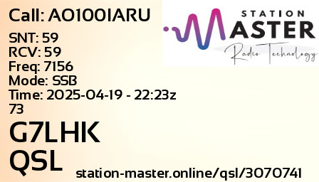 QSL Card for G7LHK QSO with AO100IARU