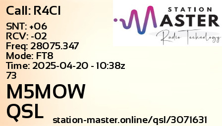 QSL Card for M5MOW QSO with R4CI