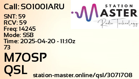QSL Card for M7OSP QSO with SO100IARU