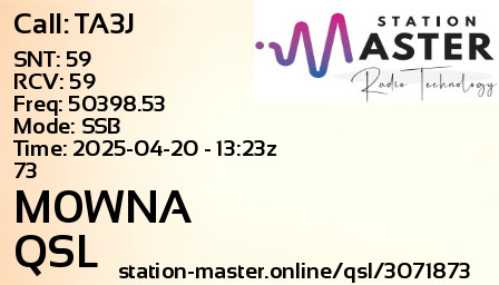 QSL Card for M0WNA QSO with TA3J