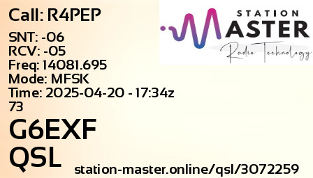 QSL Card for G6EXF QSO with R4PEP