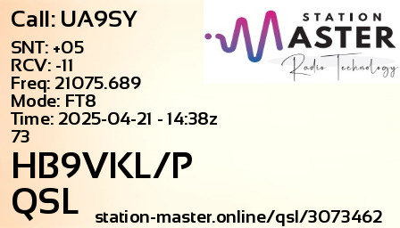 QSL Card for HB9VKL/P QSO with UA9SY