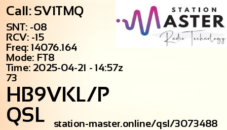 QSL Card for HB9VKL/P QSO with SV1TMQ