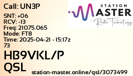 QSL Card for HB9VKL/P QSO with UN3P