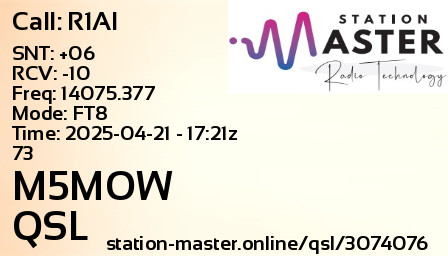 QSL Card for M5MOW QSO with R1AI