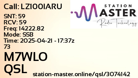 QSL Card for M7WLO QSO with LZ100IARU