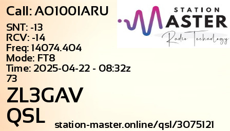 QSL Card for ZL3GAV QSO with AO100IARU