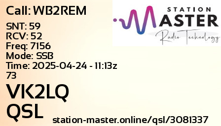 QSL Card for VK2LQ QSO with WB2REM