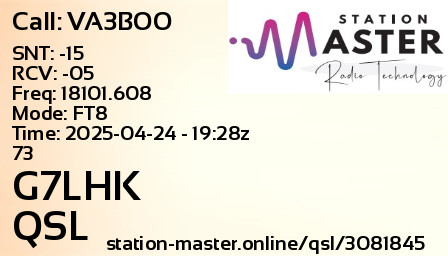 QSL Card for G7LHK QSO with VA3BOO